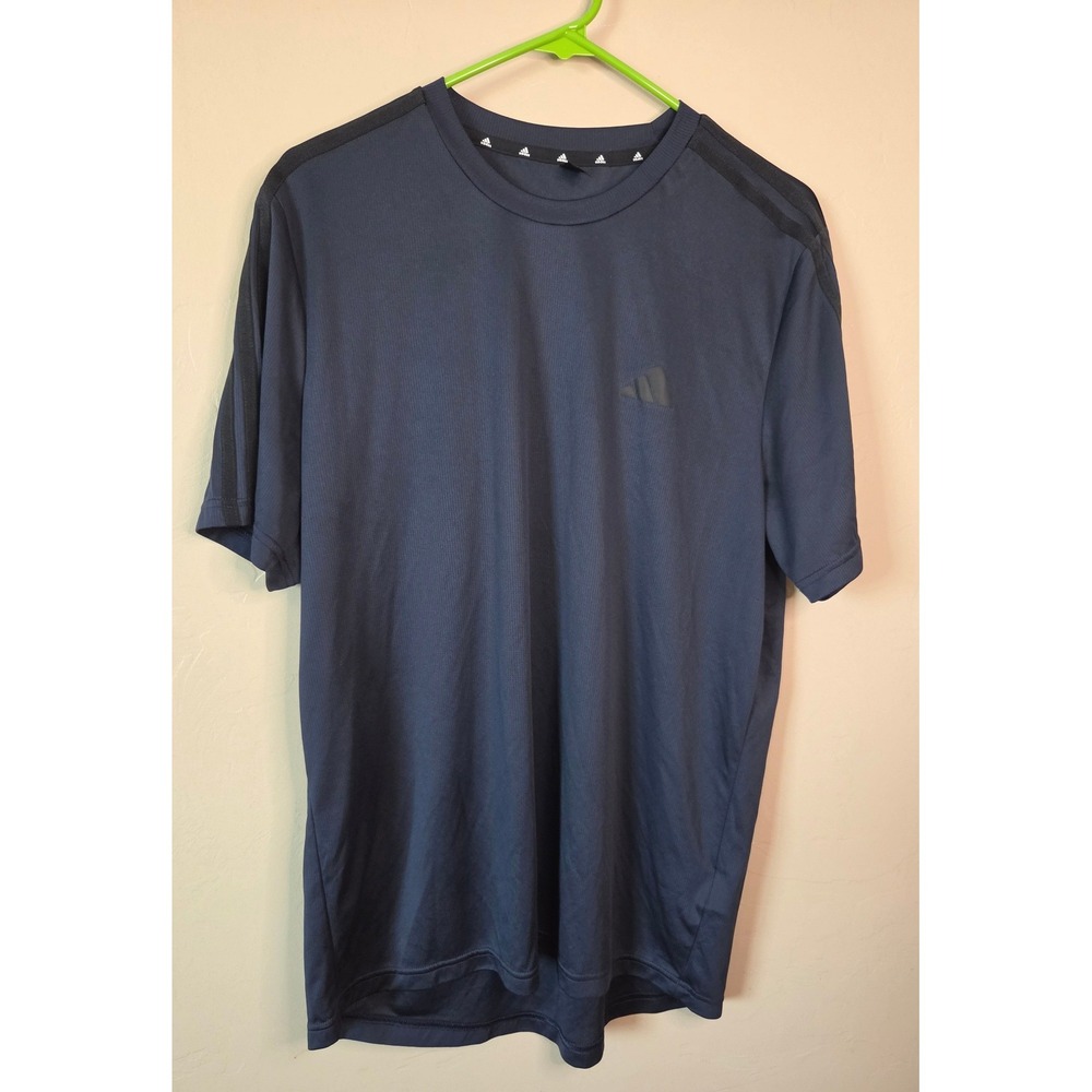 Adidas Aeroready Mens Large Navy Blue 3-Stripe Performance T-Shirt JW6140